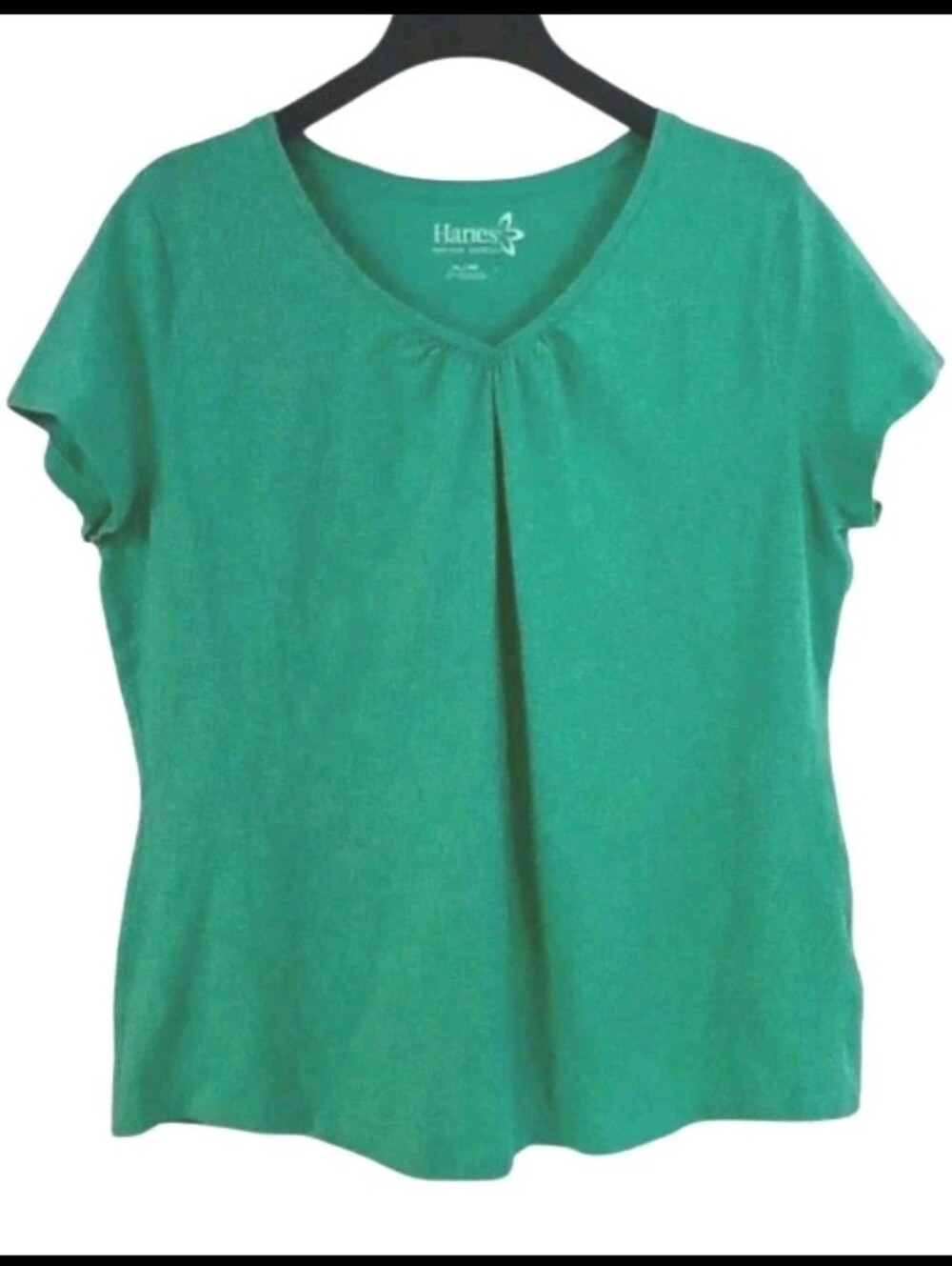 Hanes Women's Size XL 100% Cotton Top Light Teal/Seafoam V Neck Short Sleeves
